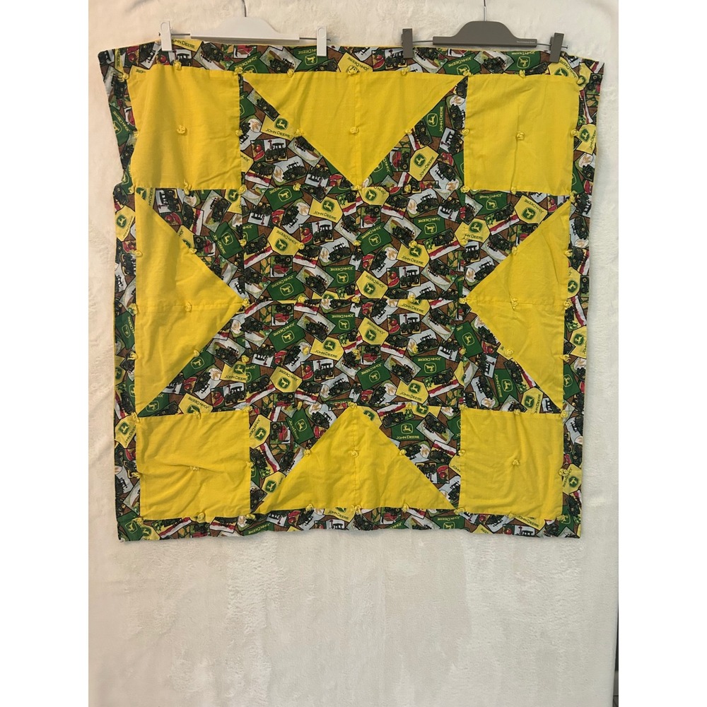 John Deere Handmade Baby Quilt Yellow Star Patchwork Farm Tractor Lap Throw
